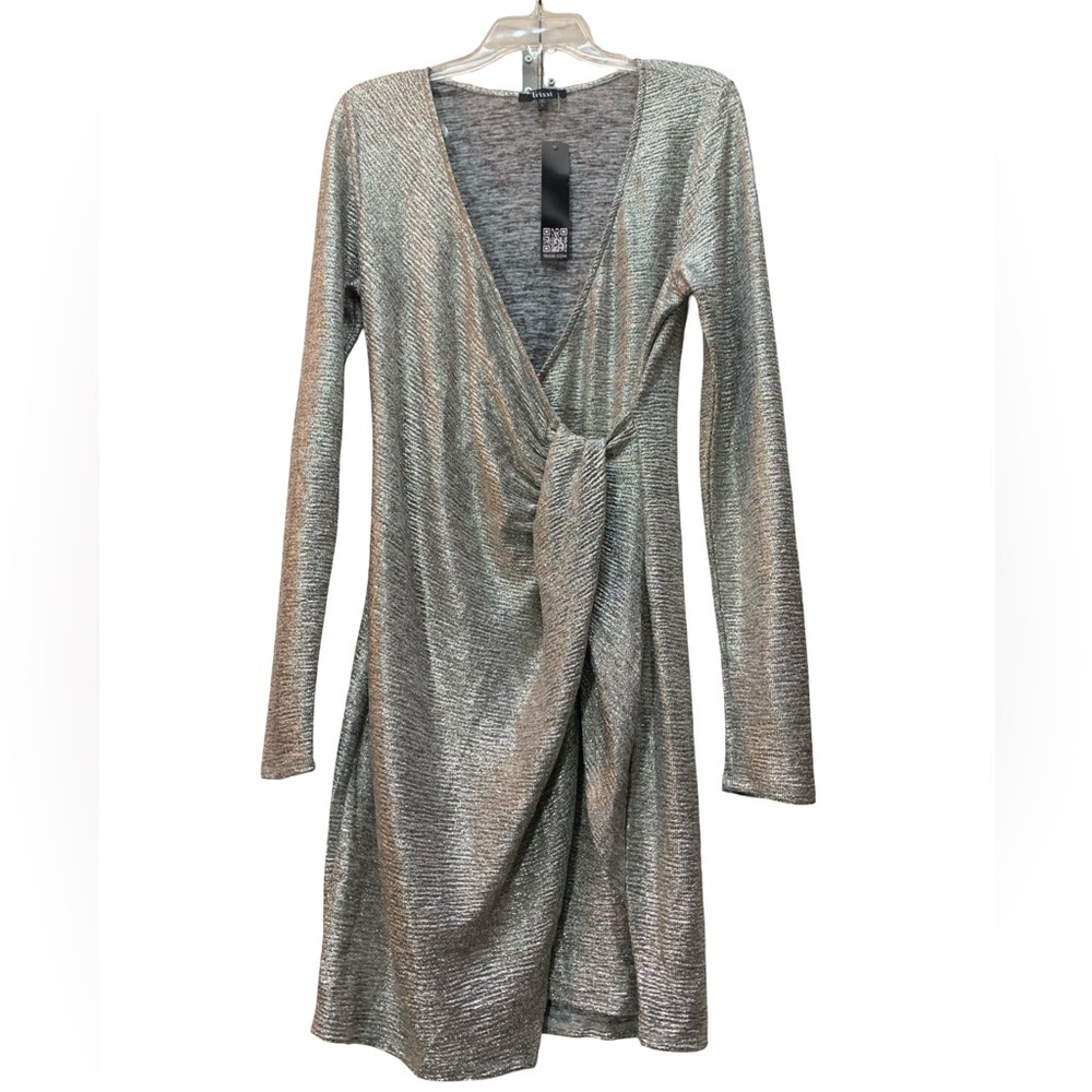 Trixxi Metallic Silver Long Sleeve Dress